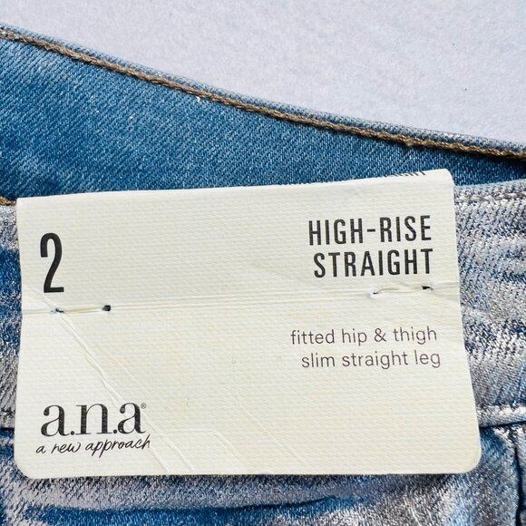 a.n.a. Women's High-Rise Straight Stretch Metallic Effect Silver Jeans Sz 2 NWT - Picture 5 of 15